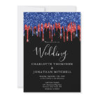 Elegant Black Red Blue Glitter Drips Wedding