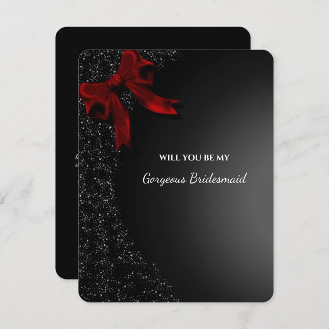 Elegant Black Red Bow Bridesmaid Proposal Invitation (Front/Back)