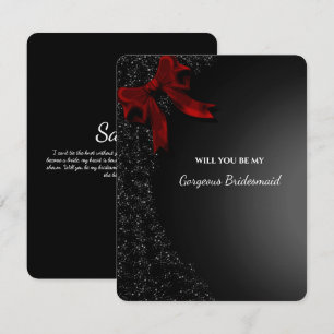 Elegant Black Red Bow Bridesmaid Proposal Invitation