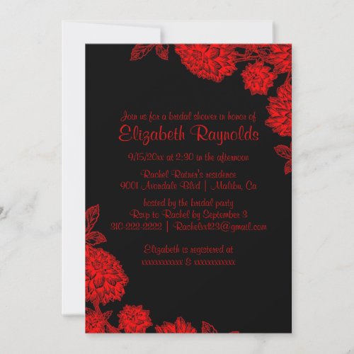 Elegant Black &amp; Red Bridal Shower Invitations