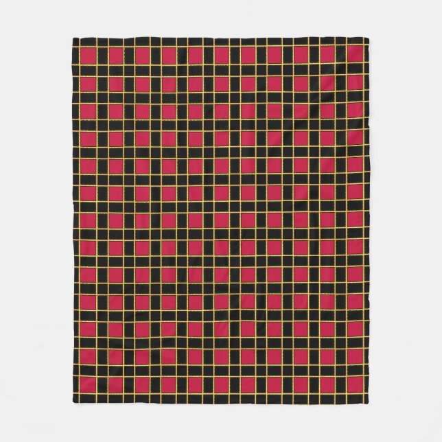 Elegant Black Red Checkered Pattern Fleece Blanket (Front)