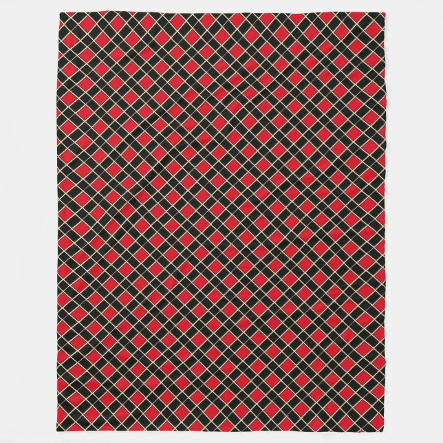 Elegant Black Red Checkered Pattern Fleece Blanket (Front)