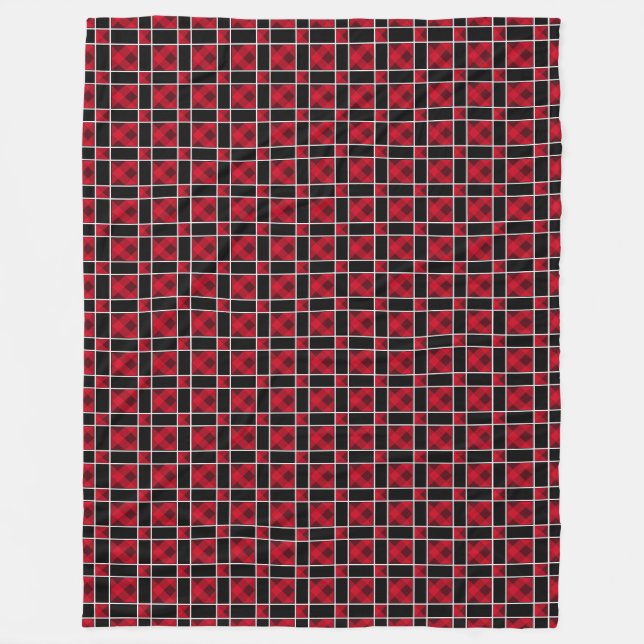 Elegant black & red checkered pattern  fleece blanket (Front)