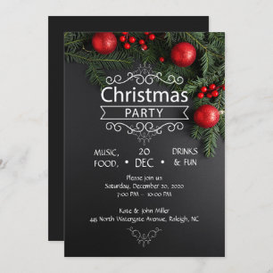 Elegant Black & Red Christmas Party Invitation