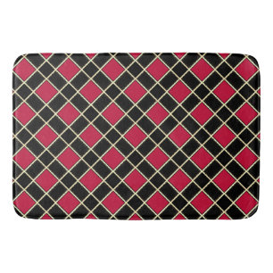 Elegant Black Red Diamond Pattern Bath Mat