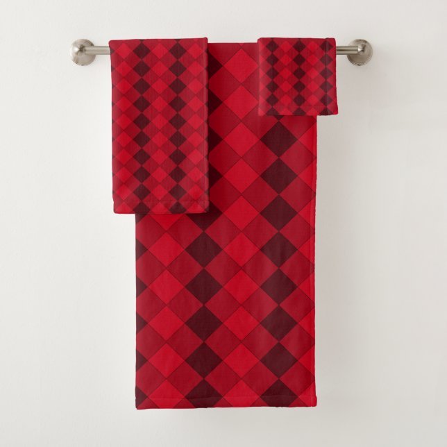 Elegant black & red diamond pattern bath towel set (Insitu)