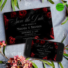 Elegant Black Red Floral Save The Date Invitation