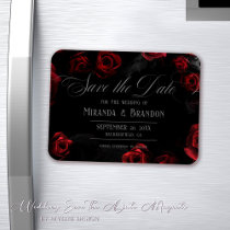 Elegant Black Red Floral Save The Date Magnet