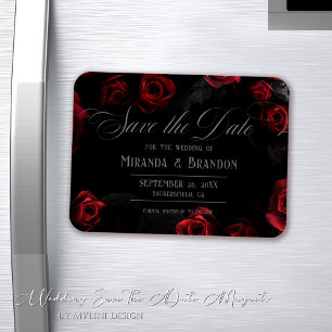 Elegant Black Red Floral Save The Date Magnet