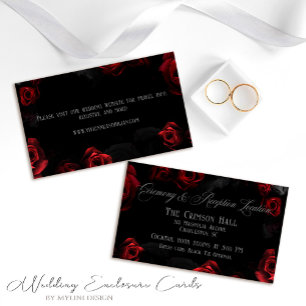 Elegant Black Red Floral Wedding Details Card