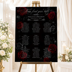 Elegant Black Red Floral Wedding Seating Chart Foam Board