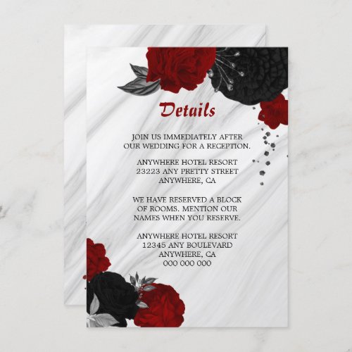 Elegant black  red flowers details enclosure card