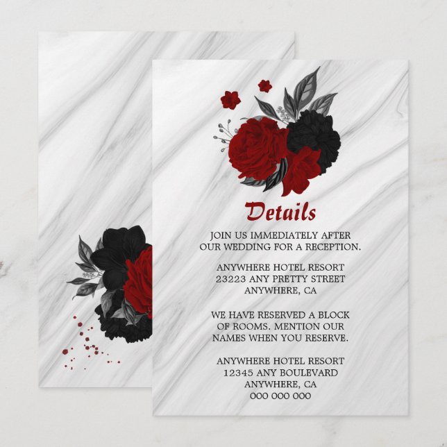 Elegant black & red flowers details  enclosure card (Front/Back)