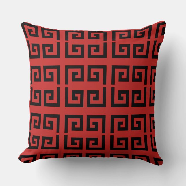 Elegant Black & Red Geometric Pattern Throw Pillow (Front)