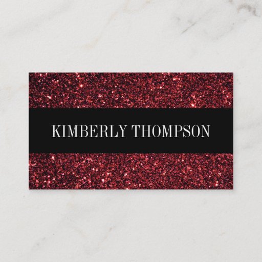 Customizable Elegant Black &amp; Red Glitter Business Card Template
