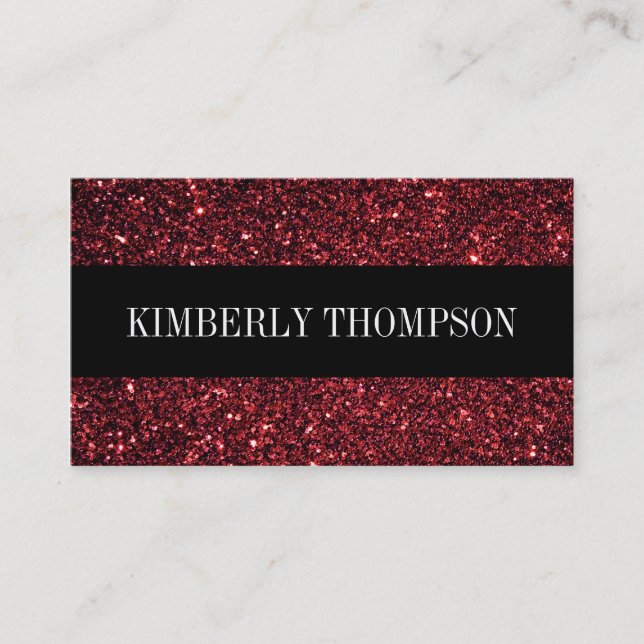 Elegant Black & Red Glitter Business Card (Front)