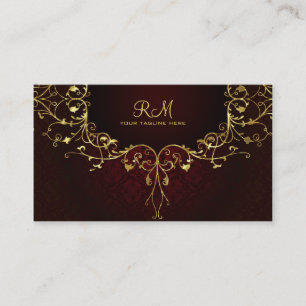 Elegant Black Red & Gold 2 Vintage Lace Frame Business Card