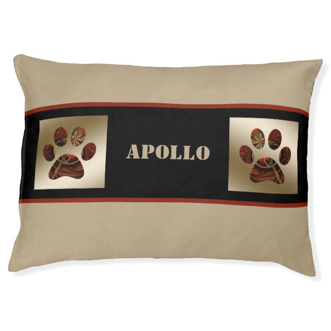 Elegant Black Red Gold Dog Bed (Front)
