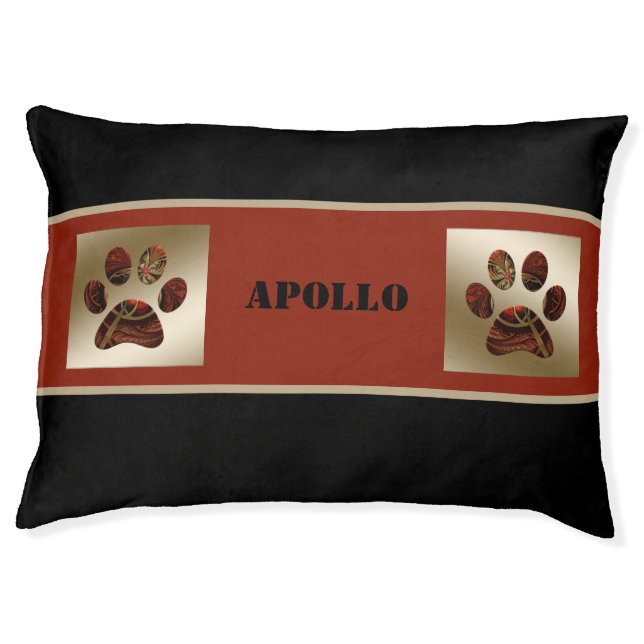 Elegant Black Red Gold Dog Bed (Front)