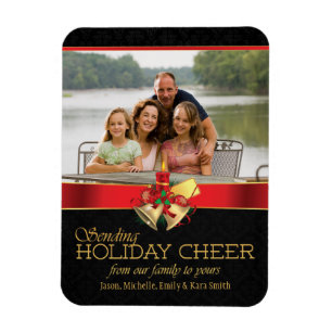 Elegant black red gold holiday cheer photo magnet