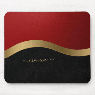 Elegant Black Red Gold Personalized Mouse Pad