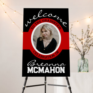 Elegant Black & Red Graduation Photo Welcome Foam Board