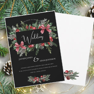 Elegant Black Red Green Christmas Wedding Invitation