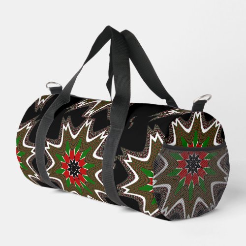 Elegant Black Red Green Floral  Art Pattern Design Duffle Bag