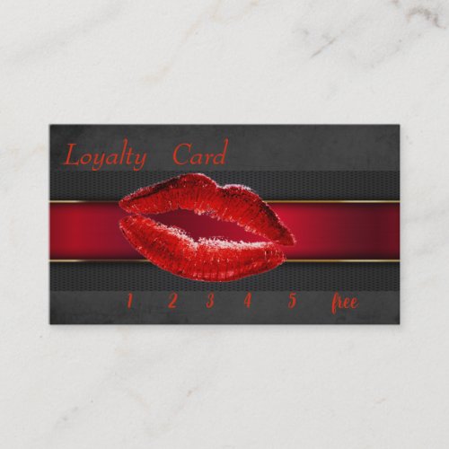 Elegant Black  Red Lips  Loyalty Card