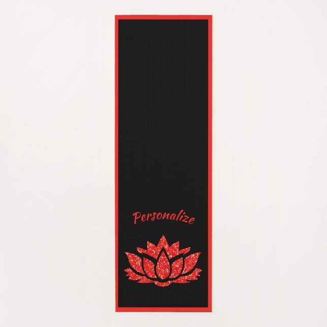 Elegant Black Red Lotus Flower Zen Yoga Namaste Mat (Front)