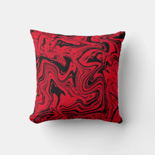 Elegant Black Red Marble Throw Pillow
