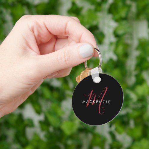 Elegant Black Red Modern Minimalist Monogram Keychain