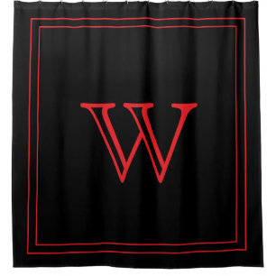 Elegant Black &Red Monogram initial Shower Curtain