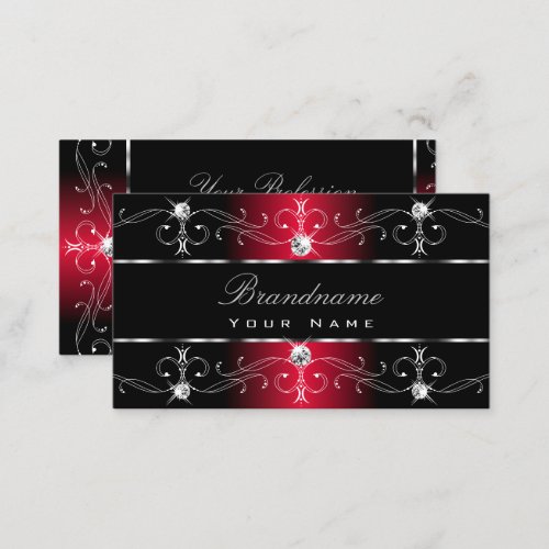 Elegant Black Red Ornate Borders Jewels Ornaments Business Card