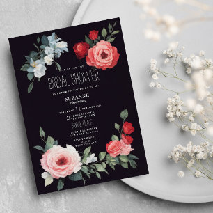 Elegant black red pink blue roses Bridal Shower Invitation