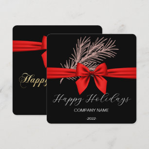 Elegant Black Red Ribbon Holiday Card