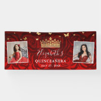 Elegant Black Red Rose Gold Birthday Quinceanera