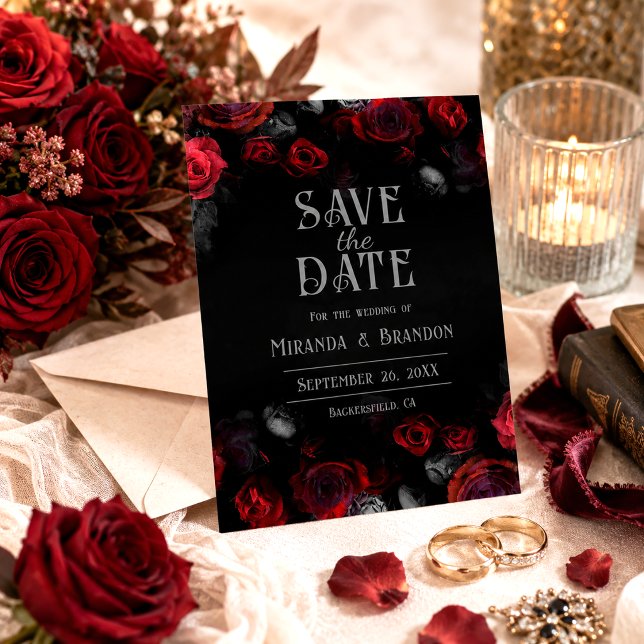 Elegant Black Red Roses Floral Save The Date (Creator Uploaded)
