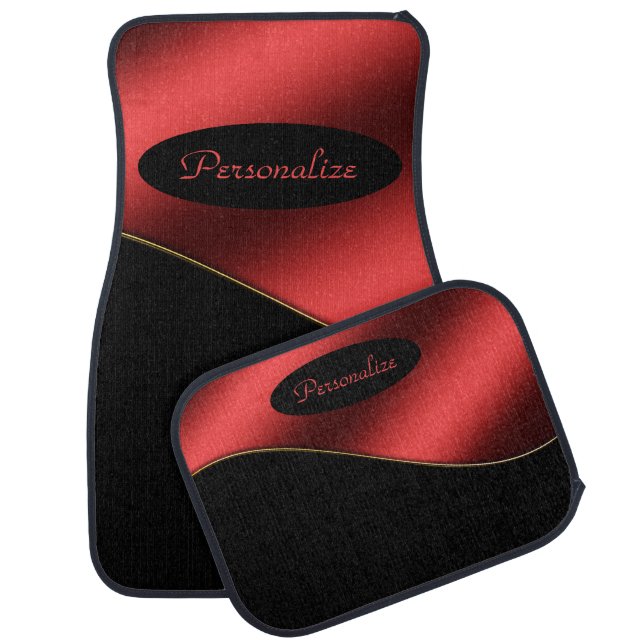 Elegant Black Red Stylish Wave Design Personalize Car Floor Mat (Set)