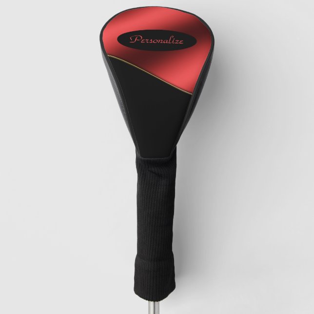 Elegant Black Red Stylish Wave Design Personalize Golf Head Cover (Front)