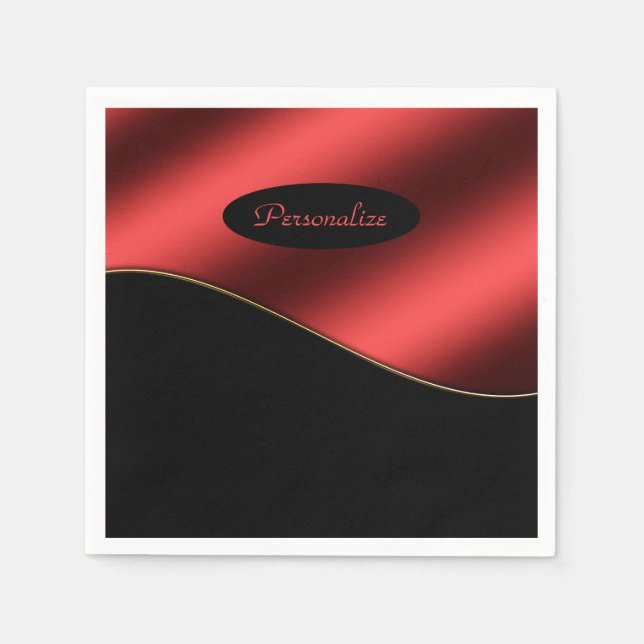 Elegant Black Red Stylish Wave Design Personalize Napkins (Front)