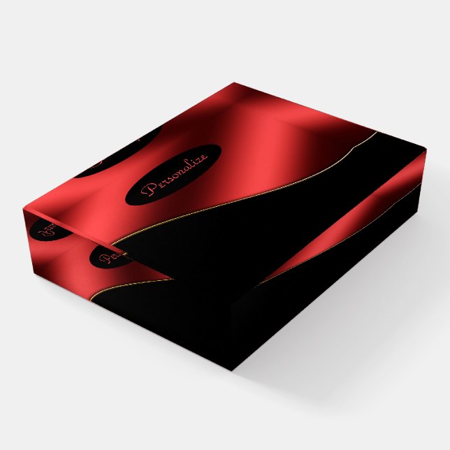 Elegant Black Red Stylish Wave Design Personalize Paperweight (Angled)