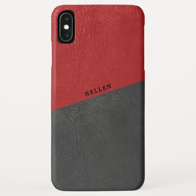 Elegant black & red vintage faux leather Case-Mate iPhone case (Back)