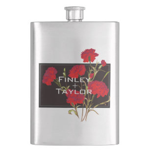 Elegant Black Red Vintage Floral Carnation Manly Flask