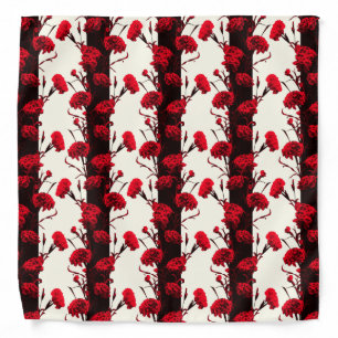 Elegant Black Red White Floral Stripes Carnation Bandana