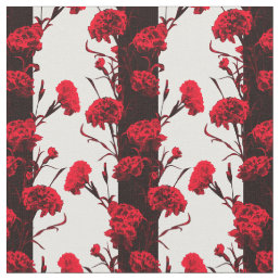 Elegant Black Red White Floral Stripes Carnation Fabric