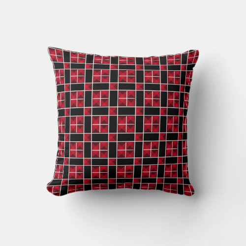 Elegant Black Red  White Pattern Throw Pillow
