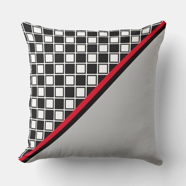 Elegant Black, Red, White & Silver Colors Throw Pillow (Front)