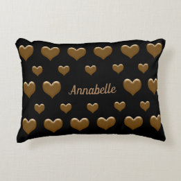 Elegant Black/Red with Brushed Gold Hearts Accent Pillow