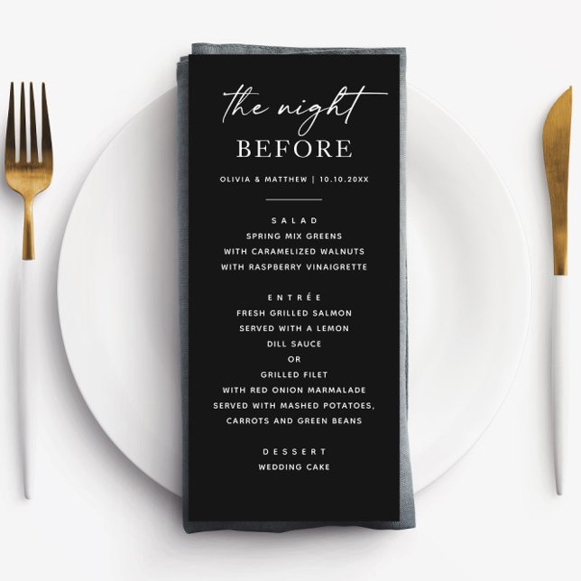 Elegant Black Rehearsal Dinner | Modern Minimalist Menu (Creator Uploaded)